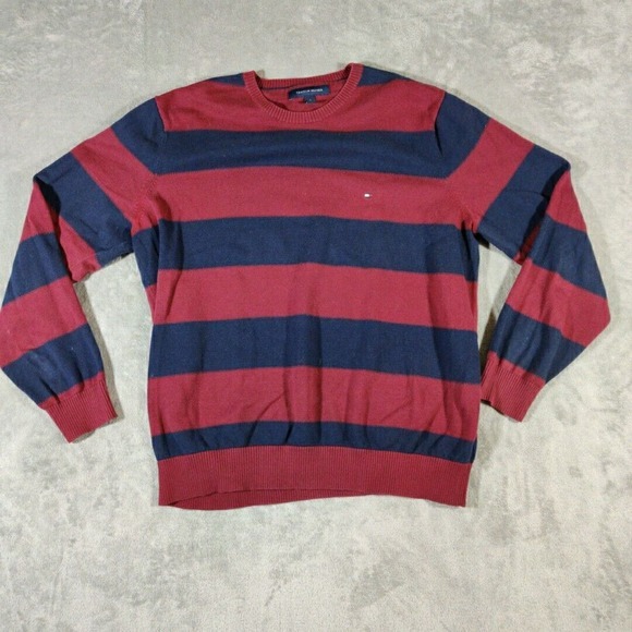 Tommy Hilfiger‎ Sweater Mens Large Striped Crewneck Preppy Casual Classic - Picture 1 of 6